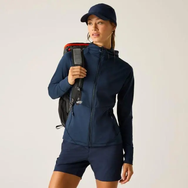 Dare 2b Women's Nomadic Full Zip Hooded Stretch Midlayer in Mid Navy 