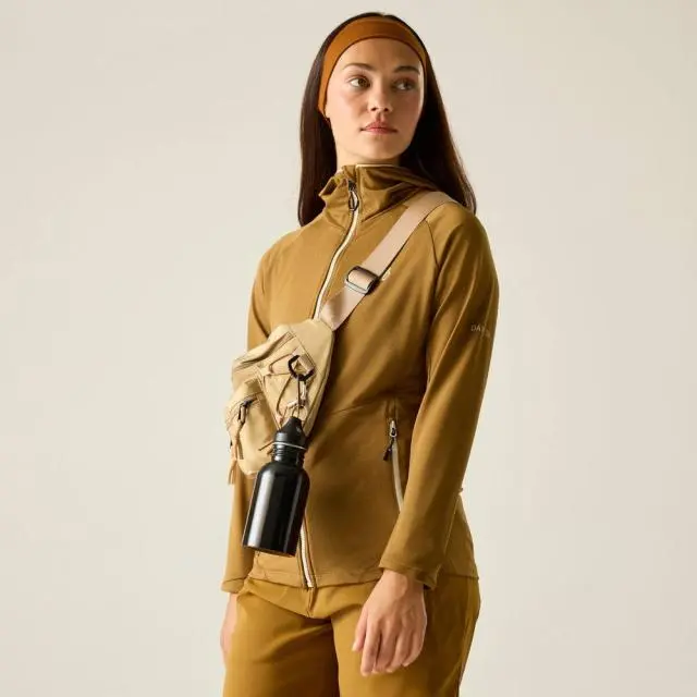 Dare 2b Women's Nomadic Full Zip Hooded Stretch Midlayer in Tan 