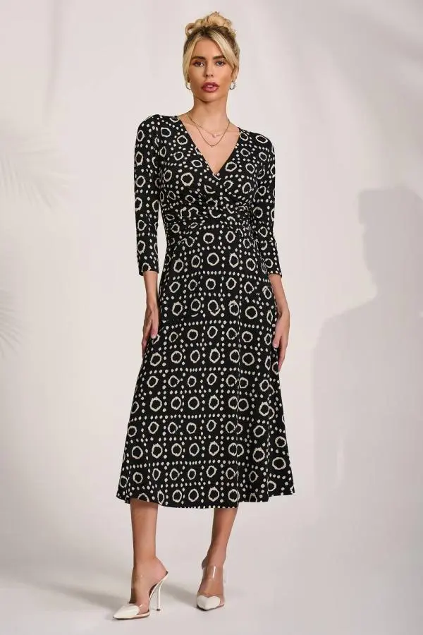 Jolie Moi Women's Fit & Flare Jersey Midi Dress in Black 