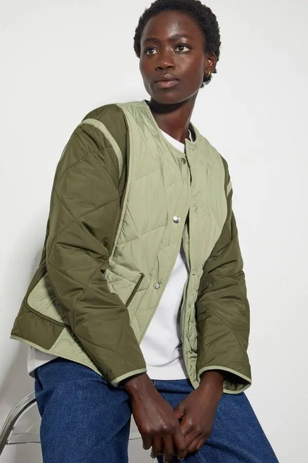 Monsoon Women's Lulu Two-Tone Quilted Jacket Green 