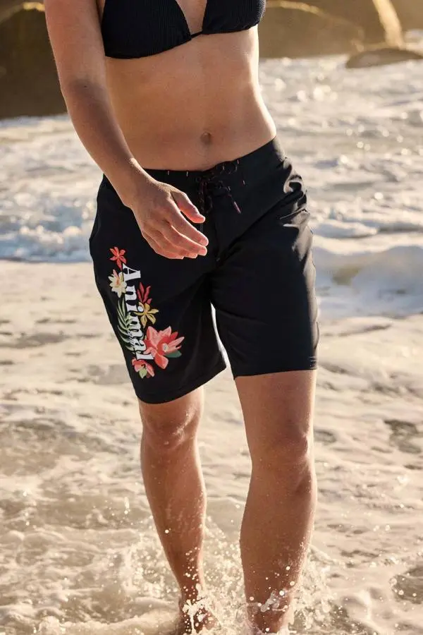 Animal Women's 'Nora' Quick Dry Adjustable Tie Waist REPREVE® Our Ocean™ Board Shorts in Black 