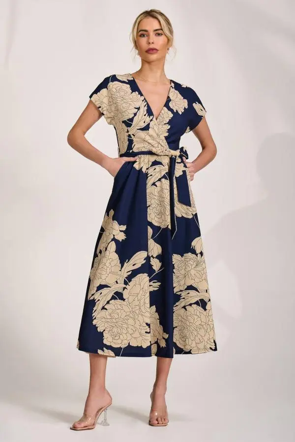 Jolie Moi Women's Kimono Sleeve Print Scuba Midi Dress 