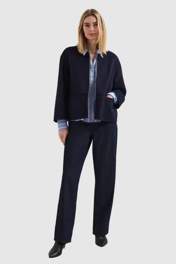 Phase Eight Women's Georgie Wool Round-Neck Boxy Jacket in Dark Navy 