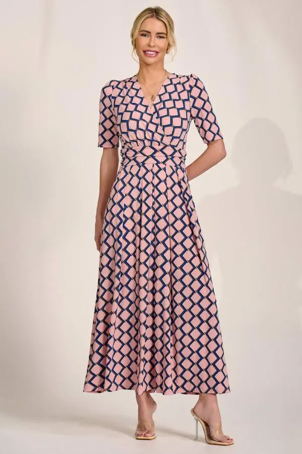 Jolie Moi Women's Cross Front Jersey Maxi Dress in Pink 
