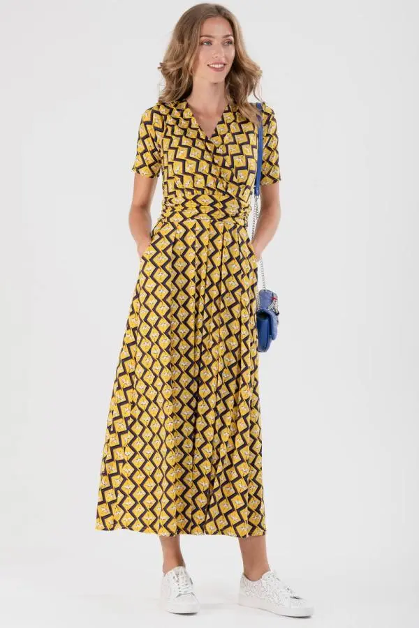 Jolie Moi Women's Cross Front Jersey Maxi Dress in Yellow 