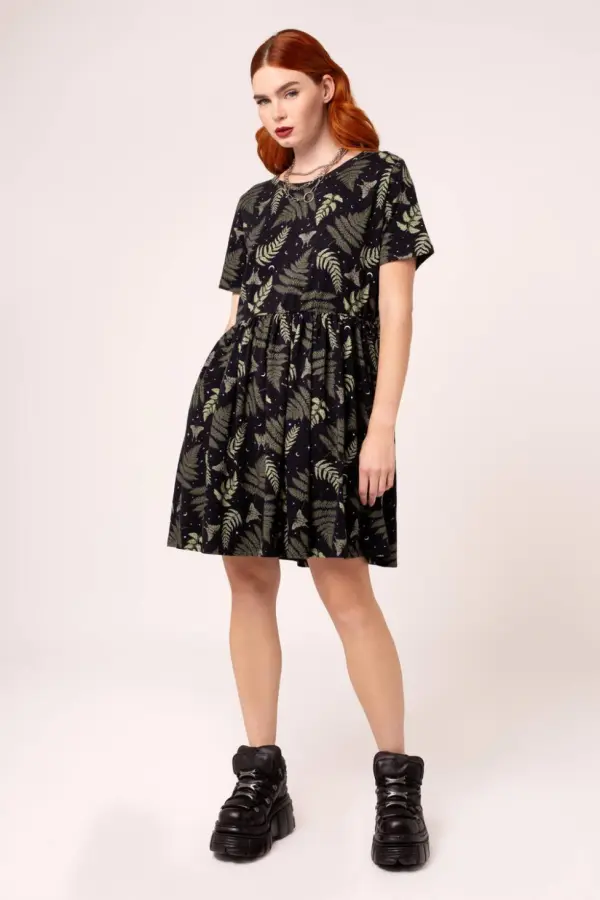 Hell Bunny Women's Gaia Print Oversized Mini Dress with Pockets in Black 