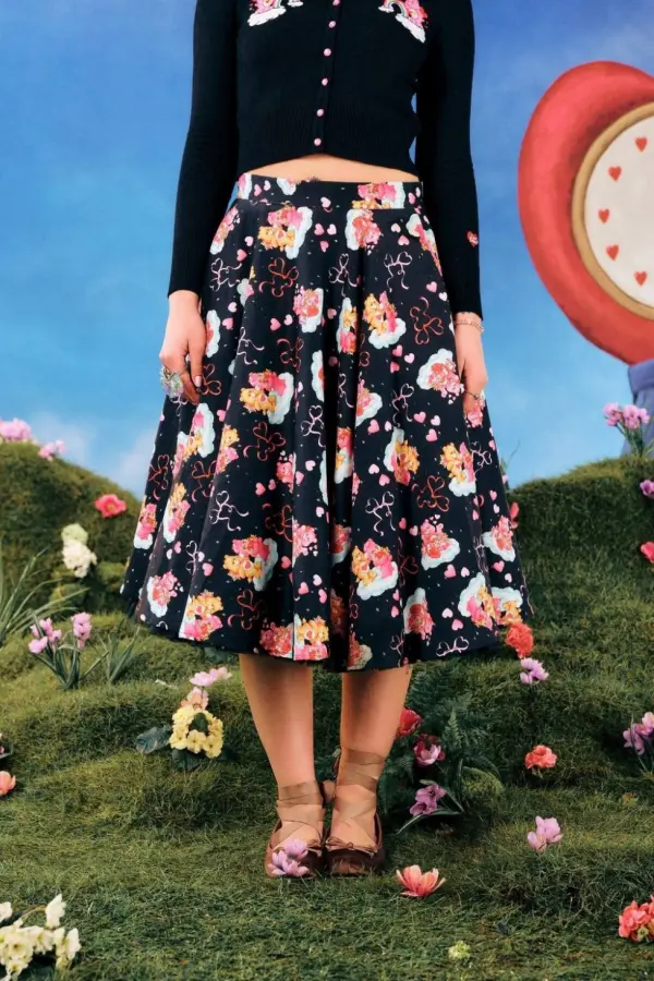 Hell Bunny Women's Care Bears Collaboration Spring Summer Tenderheart Midi Skirt Black 