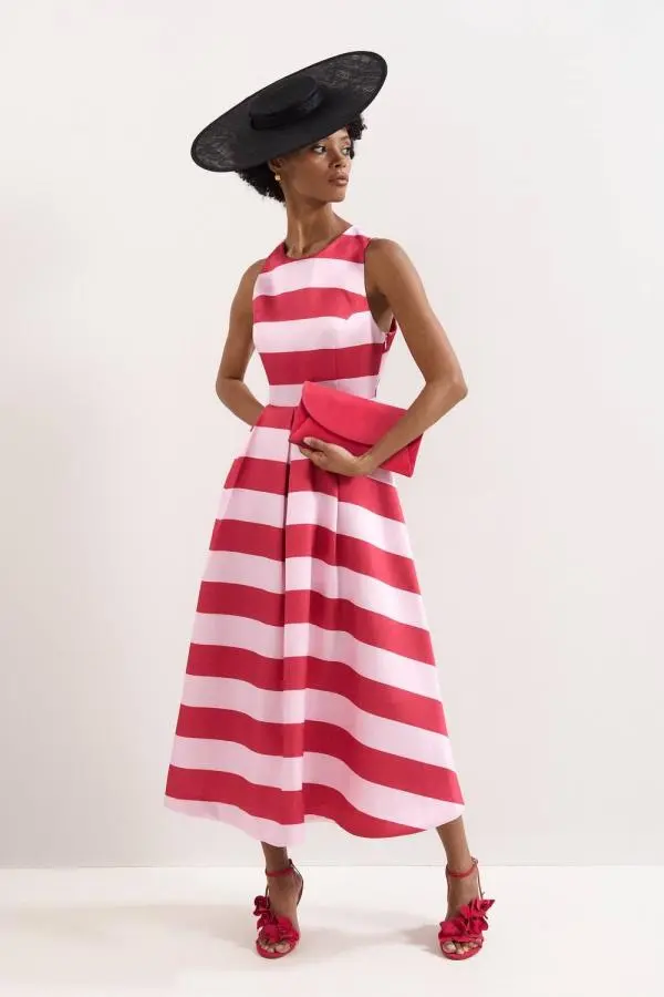Phase Eight Women's Kiria Stripe Satin Midi Dress in Pink 