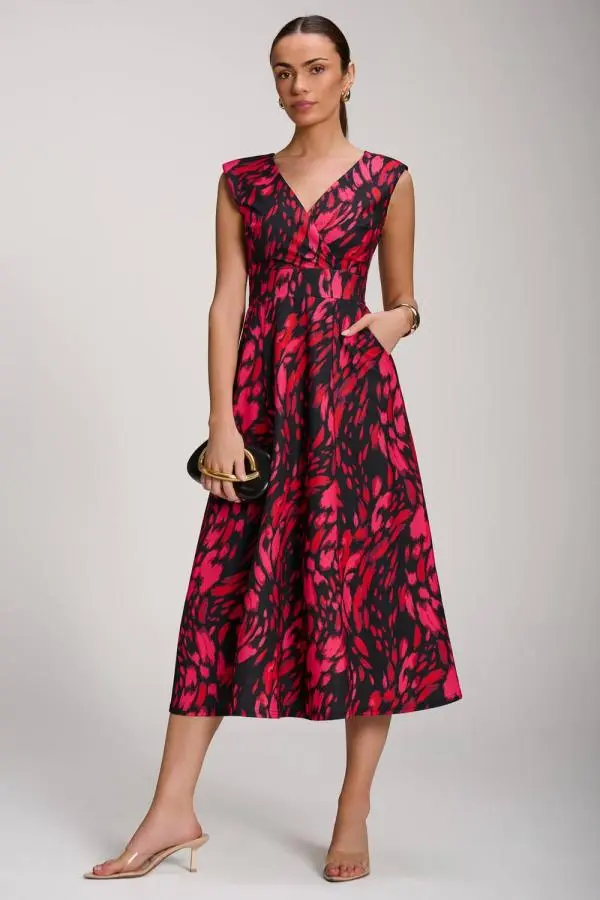 Jolie Moi Women's Scuba Printed Midi Dress in Light Red 