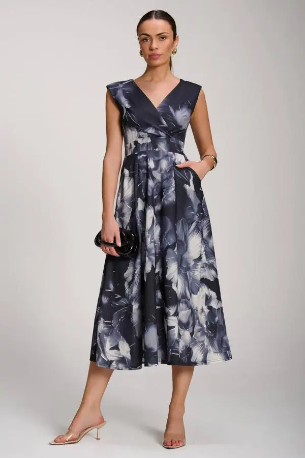 Jolie Moi Women's Scuba Printed Midi Dress in Black 