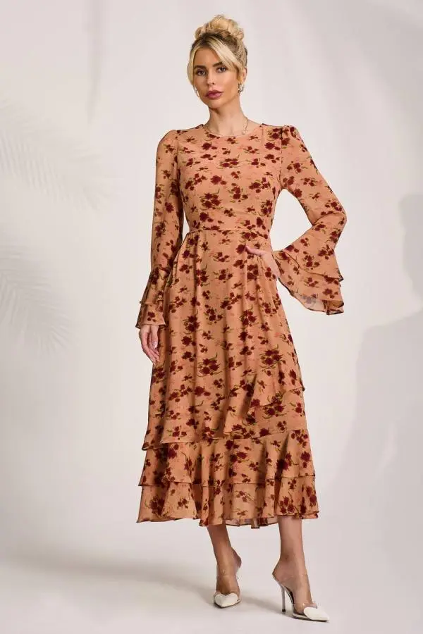 Jolie Moi Women's Frill Chiffon Midi Dress 