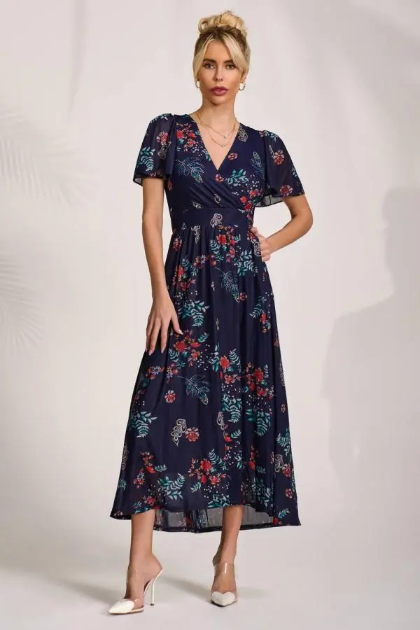 Jolie Moi Women's Mesh Angel Sleeve Maxi Dress 