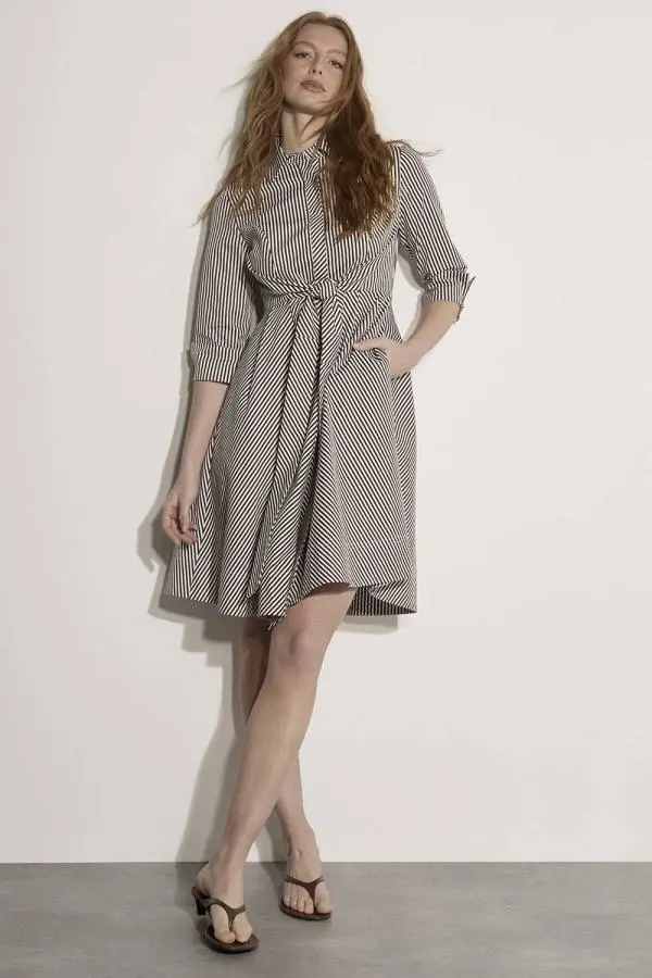 Apricot Women's Cotton Stripe Shirt Mini Dress in Brown 