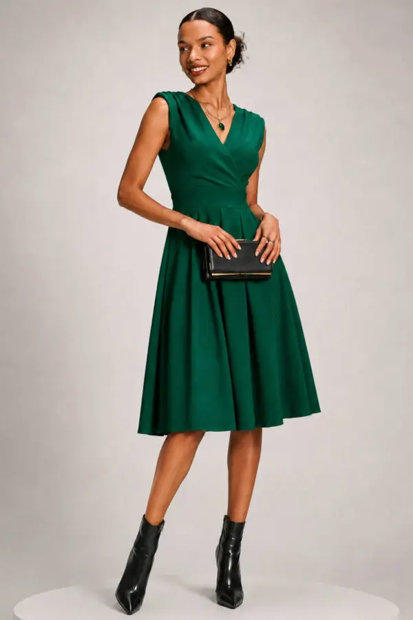 Jolie Moi Women's Plain Sleeveless Midi Dress in Green 