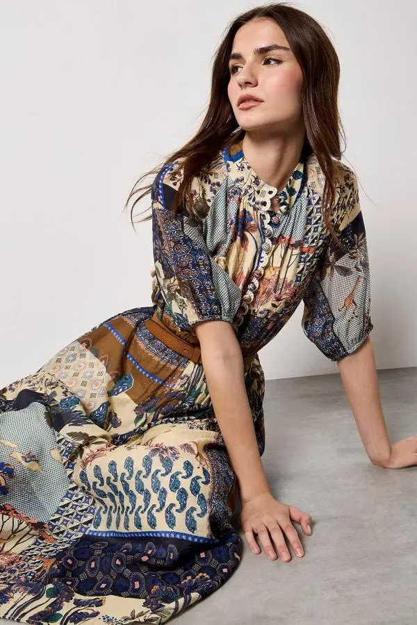Apricot Women's Patchwork Print Midi Dress 