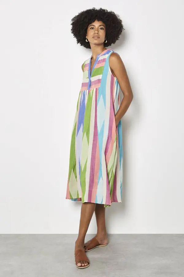 Apricot Women's Colourful Stripe Midi Dress in Pink 