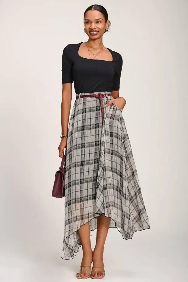 Jolie Moi Women's Asymmetric Frill Chiffon Maxi Skirt 