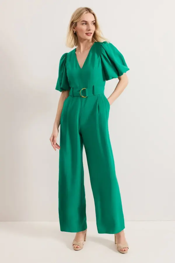 Phase Eight Women's Margot V-Neck Puff Jumpsuit in Emerald 