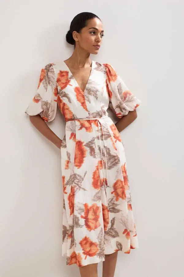 Phase Eight Women's V-Neck Midi Dress in Off-White 