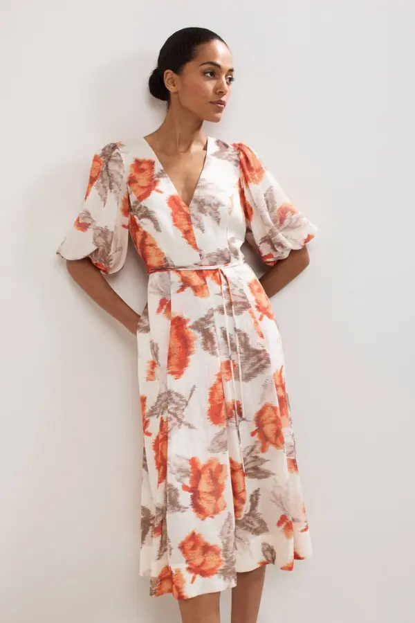 Phase Eight Women's V-Neck Midi Dress in Off-White 