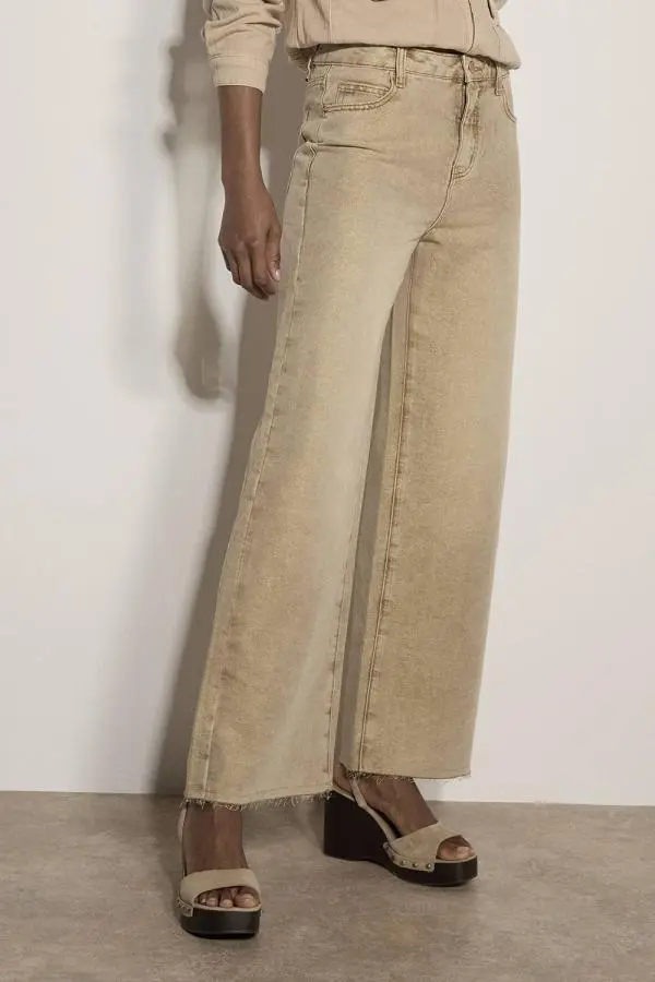 Apricot Women's Rei Shimmer Wide-Leg Jeans in Stone 