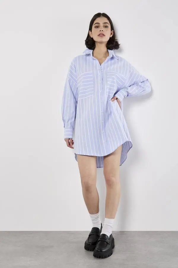 Apricot Women's Stripe Oversized Shirt Mini Dress in Blue 