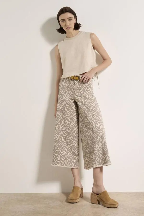 Apricot Women's Ikat Gianna Wide-Leg Cotton Jeans in Stone 