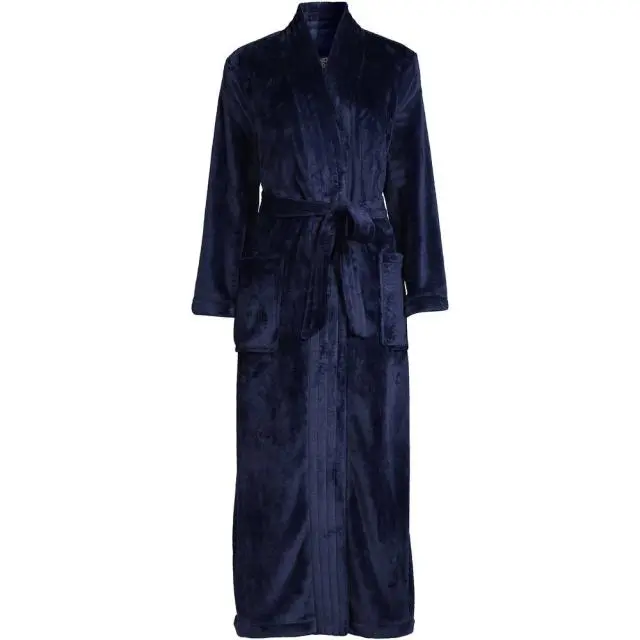 Lands' End Women's Plus Softest Fleece Long Dressing Gown in Navy 