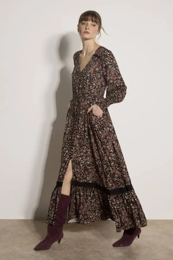 Apricot Women's Paisley Floral Maxi Dress in Black 