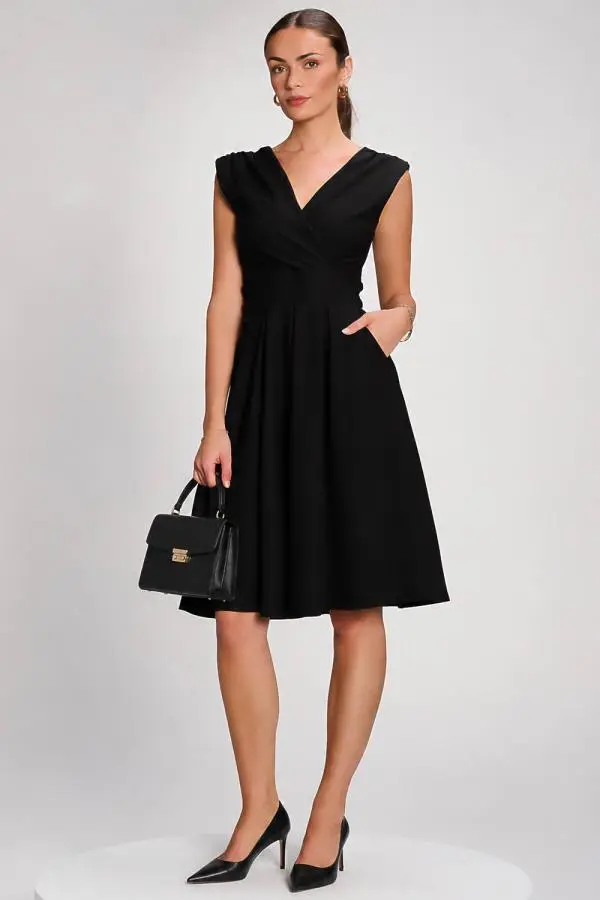 Jolie Moi Women's Plain Sleeveless Midi Dress in Black 