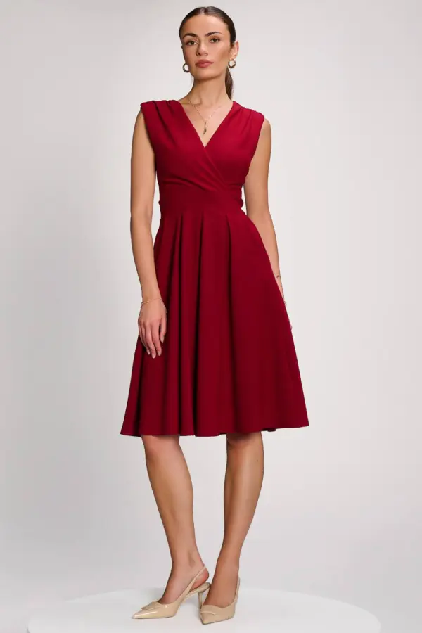 Jolie Moi Women's Plain Sleeveless Midi Dress in Dark Red 