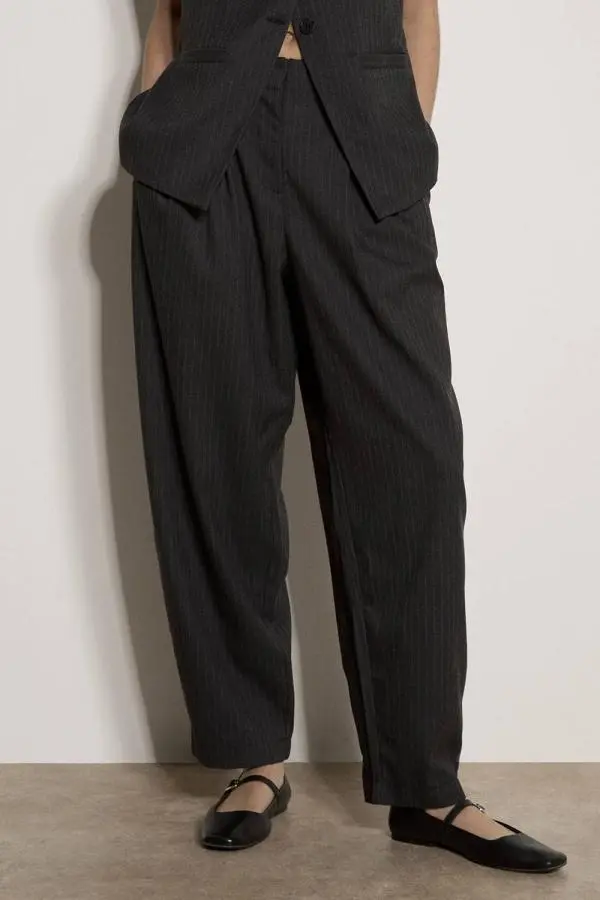 Apricot Women's Pinstripe Wide-Leg Balloon Trousers in Dark Grey 