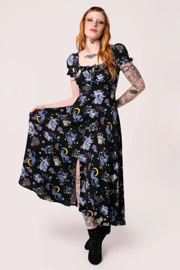 Hell Bunny Women's Moonlit Bold Black Base Midi Dress 