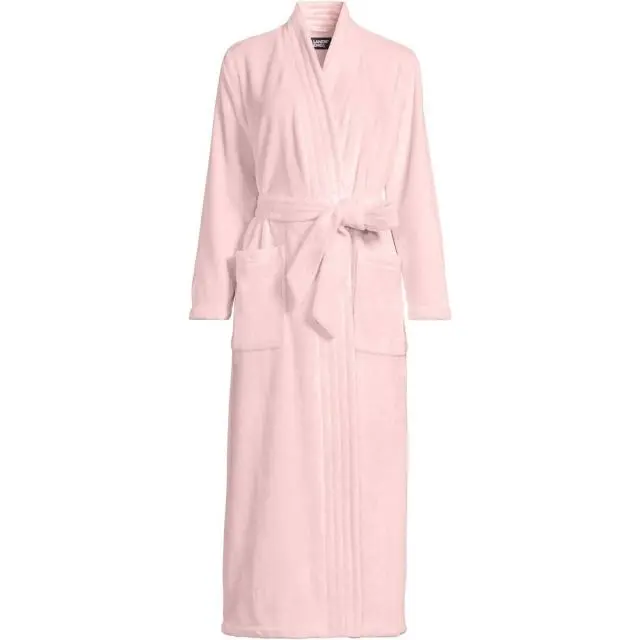 Lands' End Women's Plus Softest Fleece Long Dressing Gown in Pink 