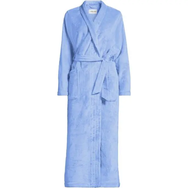Lands' End Women's Plus Softest Fleece Long Dressing Gown in Pale Blue 