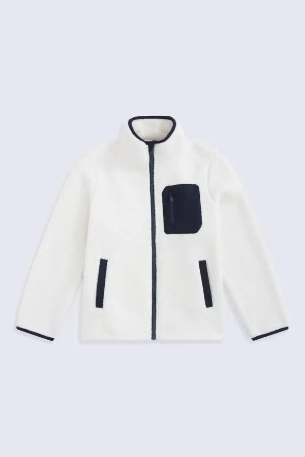 Animal 'Atlas' Warm Contrast Pocket High Neck Full Zip Fleece Jacket in Beige 