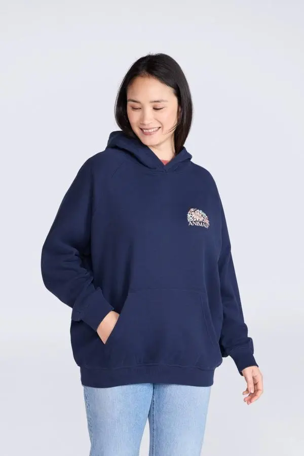 Animal Women's 'Kaya' Graphic Print Cotton Kangaroo Pocket Casual Pullover Hoodie in Indigo 
