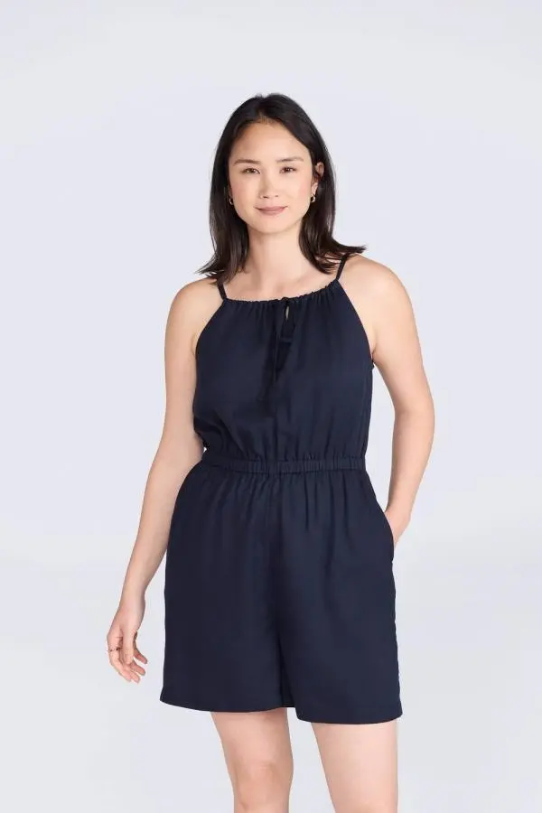 Animal Women's 'Ada' Lightweight Elastic Waist Comfortable Flattering Fit Playsuit in Dark Blue 