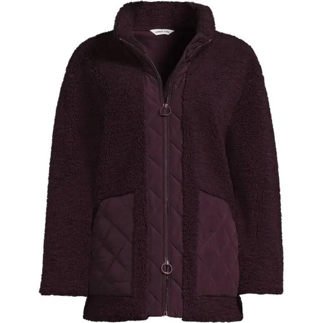 Lands' End Women's Borg Jacket With Quilted Pockets in Dark Red 