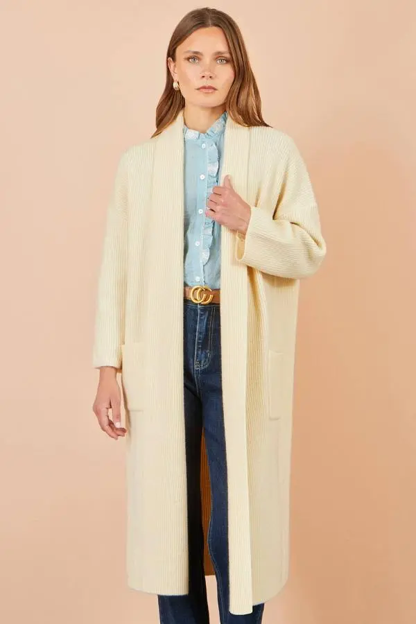 Yumi Women's Knitted Maxi Cardigan With Pockets in Ivory 