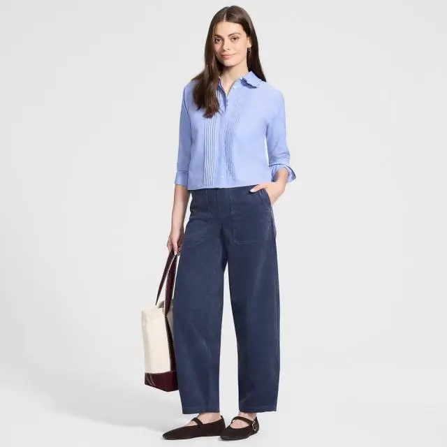 Lands' End Women's Barrel Leg Fine Wale Corduroy Utility Trousers in Indigo 