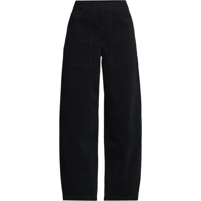 Lands' End Women's Barrel Leg Fine Wale Corduroy Utility Trousers in Black 