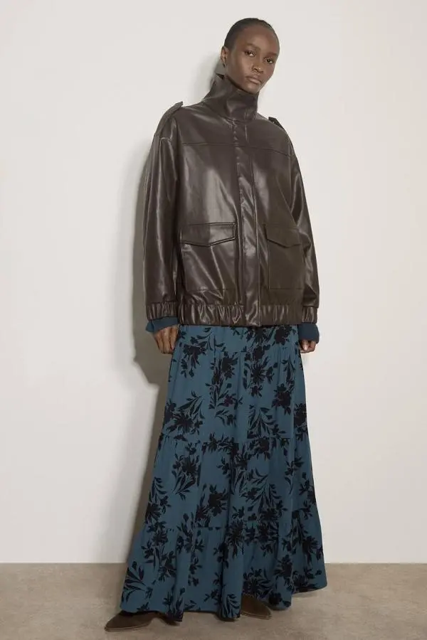 Apricot Women's Oversized Faux Leather Jacket in Brown 