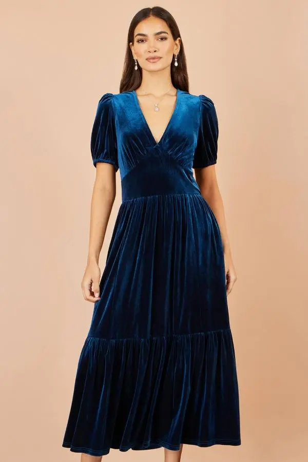 Yumi Women's Velvet Midi Dress in Teal 