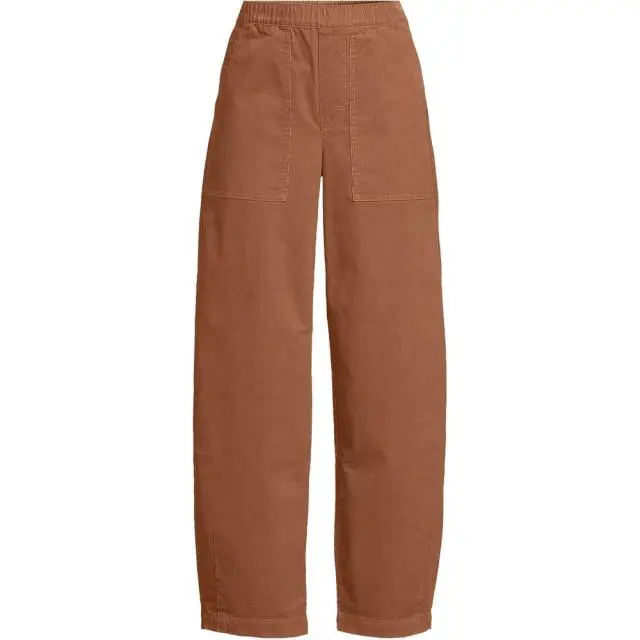 Lands' End Women's Barrel Leg Fine Wale Corduroy Utility Trousers in Light Brown 