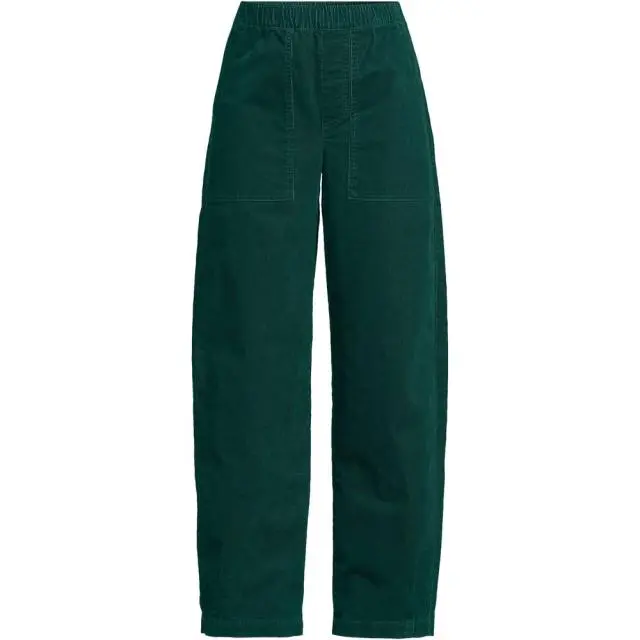 Lands' End Women's Barrel Leg Fine Wale Corduroy Utility Trousers in Green 