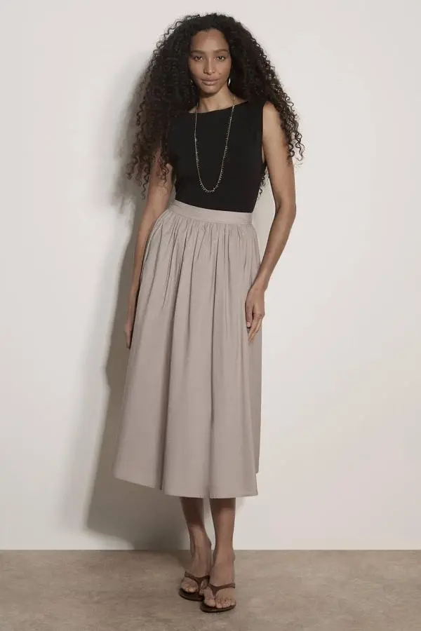 Apricot Women's Cotton Midi Skirt in Stone 