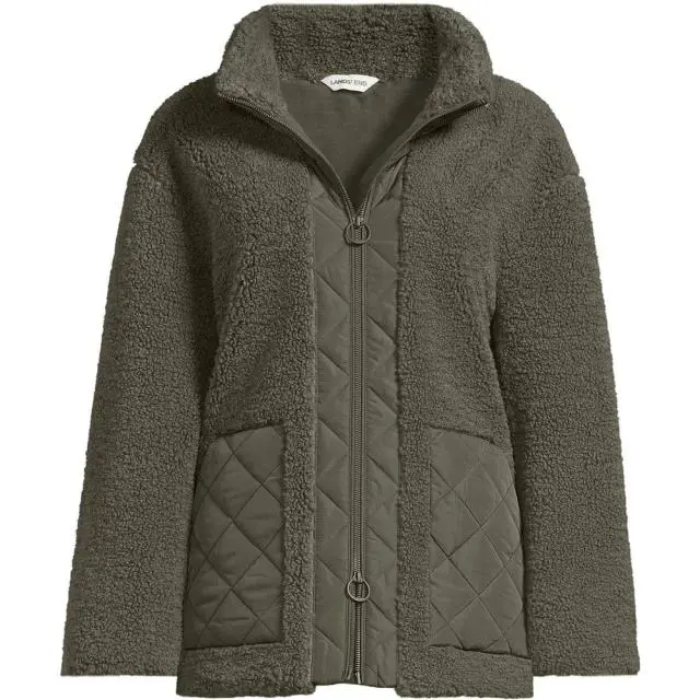 Lands' End Women's Petite Borg Jacket With Quilted Pockets in Green 