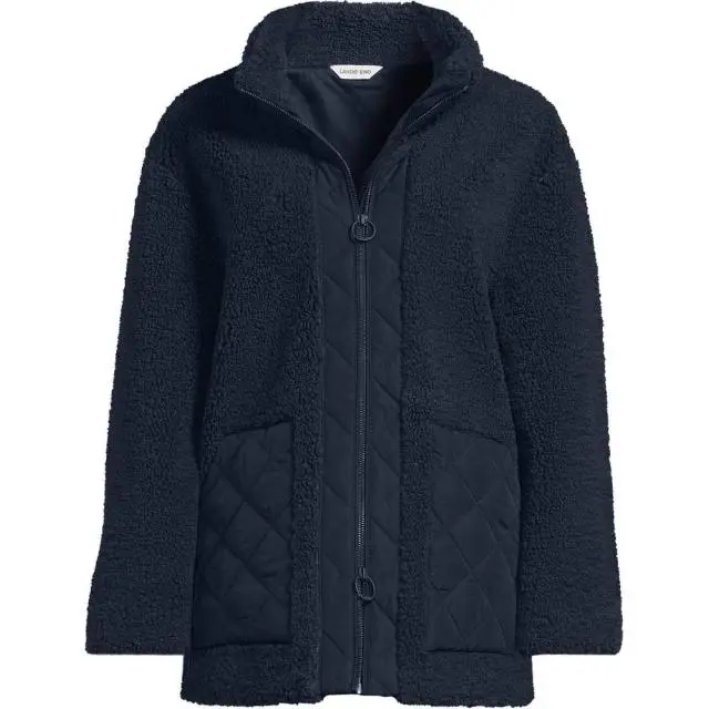 Lands' End Women's Petite Borg Jacket With Quilted Pockets in Navy 