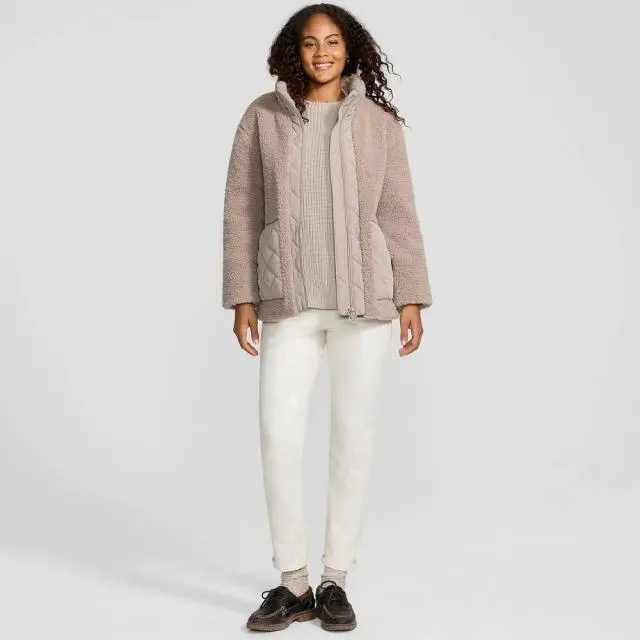 Lands' End Women's Petite Borg Jacket With Quilted Pockets in Light Tan 